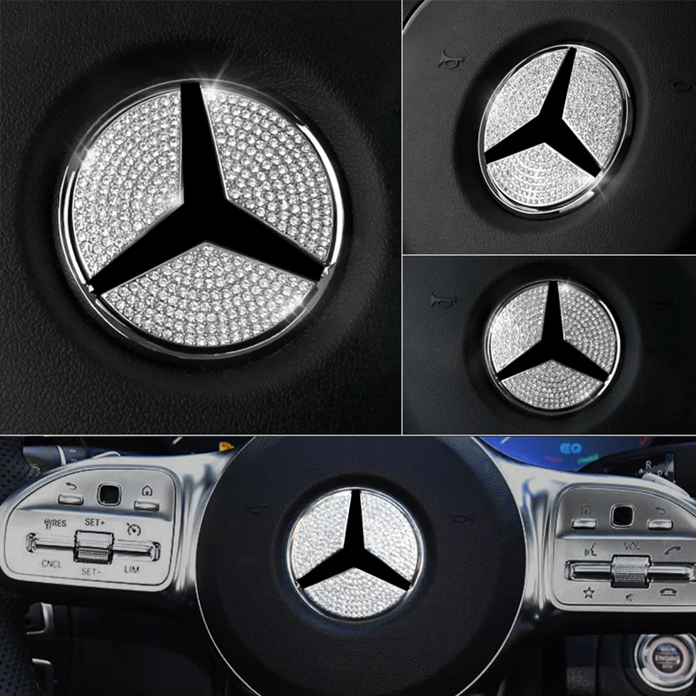 Car Steering Wheel Logo Emblem Diamond Sticker  Diameter 45mm/49mm forDiamond Mercedes Benz A/B/C/E Class CLA GLA GLE GLK Car