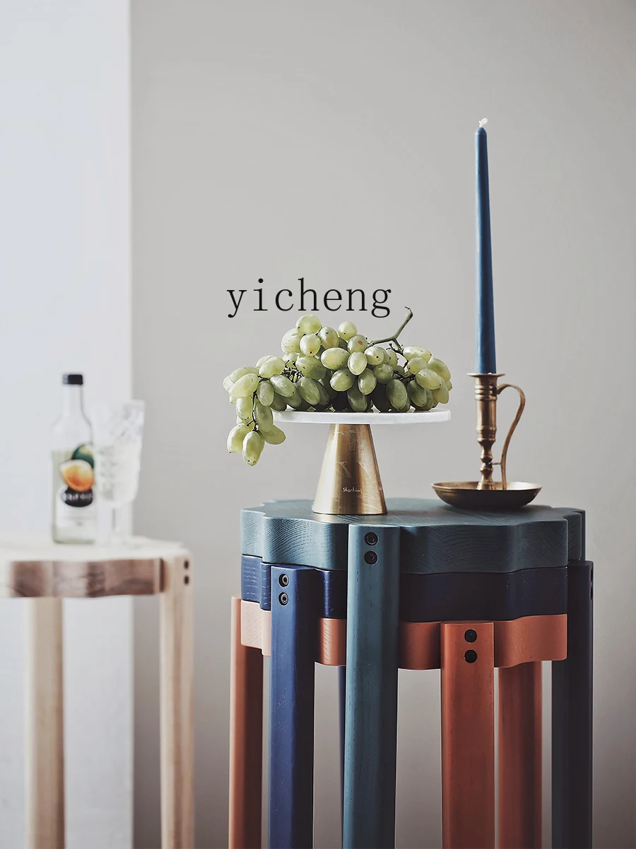 

Nordic dining table stools Solid wood round stools Household can be stacked with small stools