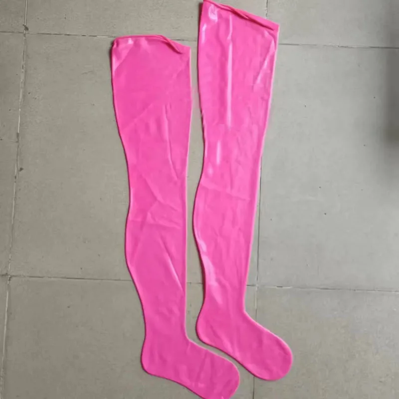 New Pink Latex Stockings Cosplay Cross-dress Hosiery Sexy Hose Long Socks Seamless Tights leggings Knee Socks Waterproof Socks
