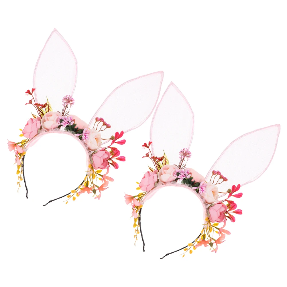 

2 шт., повязка на голову с заячьими ушками, цветочная корона, головной убор с цветком, уникальный вечерние головные уборы, аксессуар для косплея на Хэллоуин