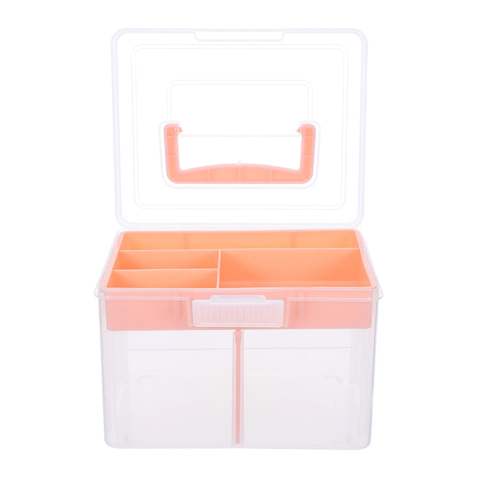 

Plastic Storage Box Double Layer Removable Tray Organizer Case for Hair Ties Cosmetics Art Crafts Multipurpose
