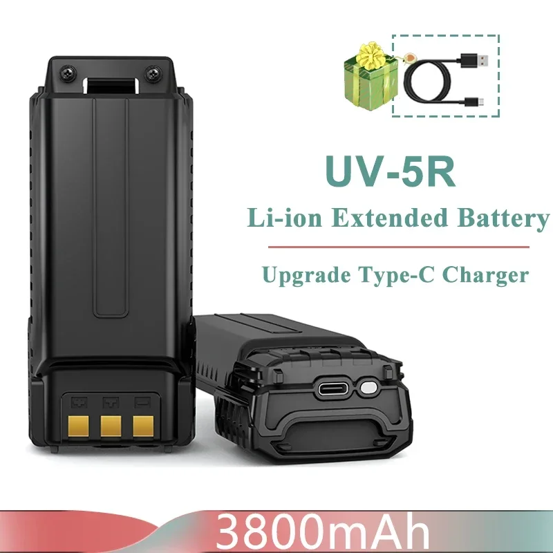 UV-5R Extended Battery Type-C Charger 3800mAh Baofeng BL-5 For Walkie Talkie Radio UV-5RC UV5RE UV-5X3 BF-F8HP GT-5R BF-F8 BF-F9