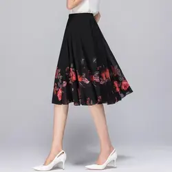 Chiffon Spring Summer Women's Clothing Elastic High Waist Flower Printing Gauze Casual Ball Gown Office Lady Sweet Knee Skirts