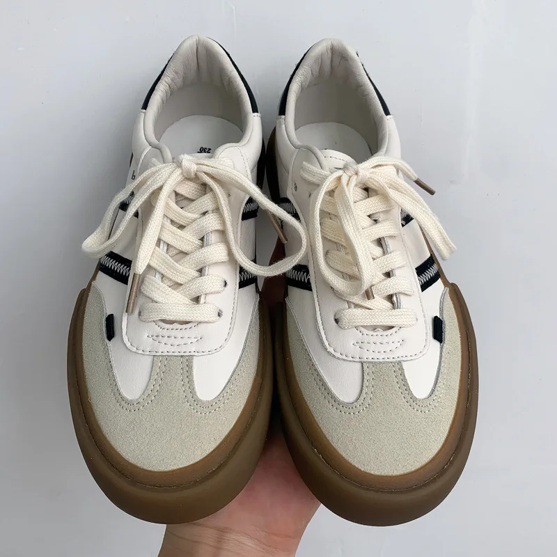 Klassieke Sneakers Vrouwen Luxe Schoenen Voor Vrouw Lederen Retro Laag Uitgesneden Veterschoenen Casual Vrouwen Sneakers Plus Maat 44 Paar Schoenen