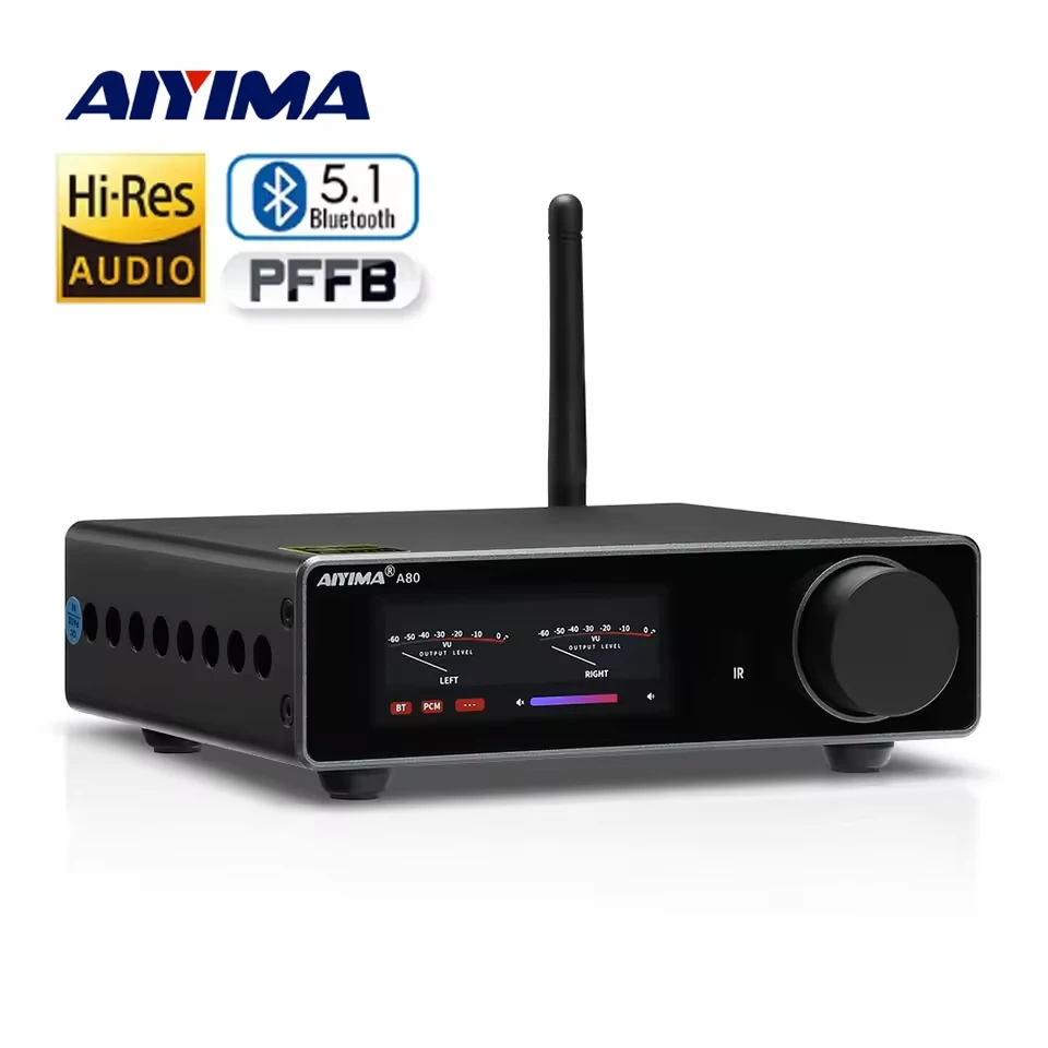 

AIYIMA A80 TPA3255 Усилитель Bluetooth PFFB с ЦАП Электронный УФ-метр Мощность 300WX2 Hi-Res HiFi Домашний цифровой усилитель TRS RCA Вход
