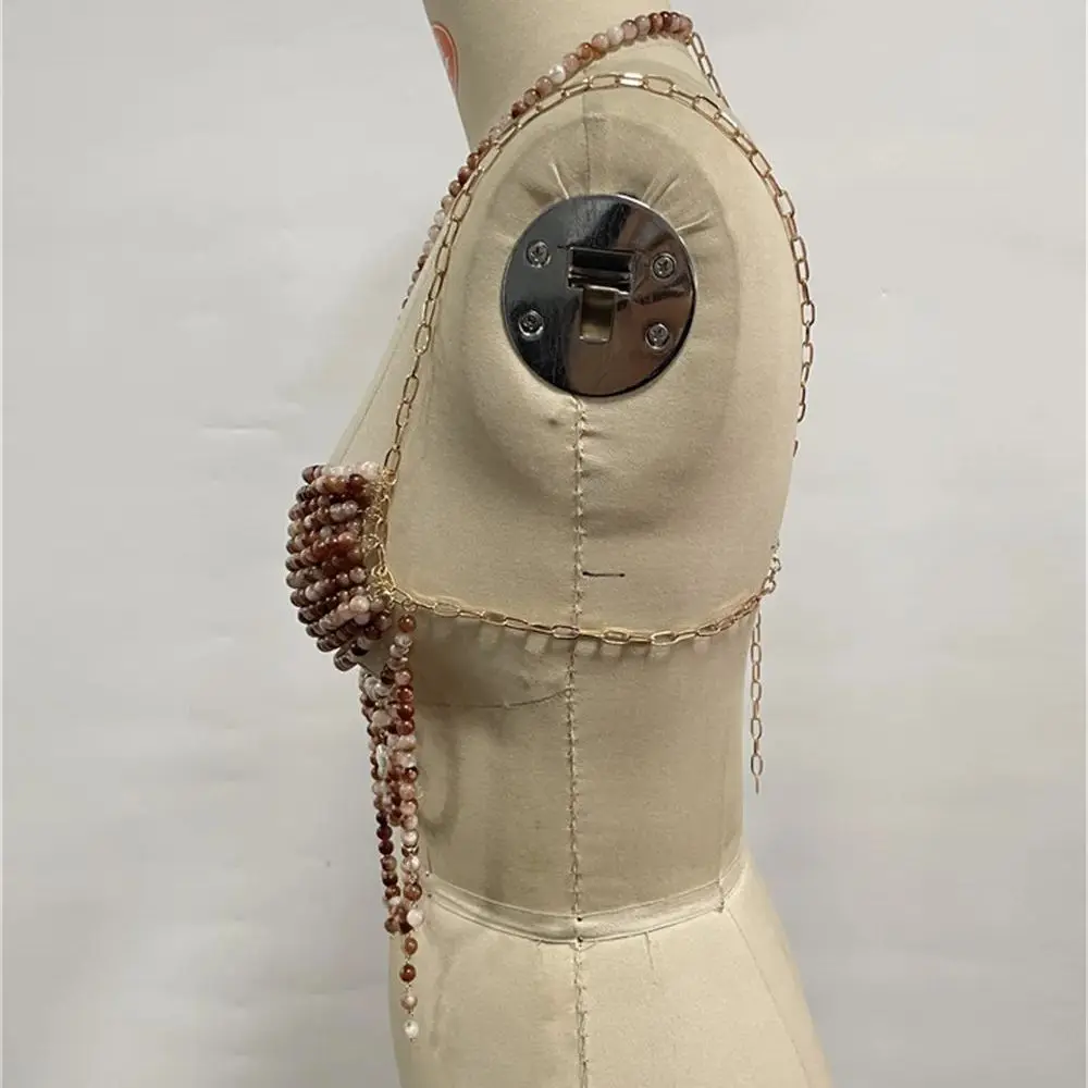 스파이시 걸 스타일 비즈 목걸이 바디 체인 탑, 조개 펜던트와 프린지 멀티 레이어 체인 비치 레이어드 액세서리