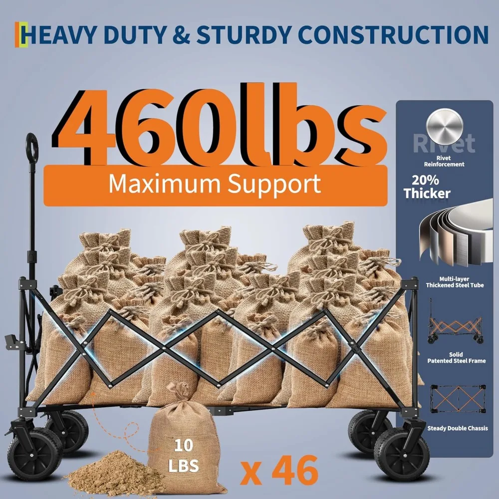 عربة قابلة للطي كبيرة جدًا مقاس 52 بوصة شديدة التحمل بسعة 460 رطلاً للشاطئ والتخييم #5