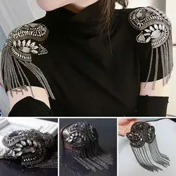 Fashion Handmade Shoulder Jewelry Tassel Rhinestones Epaulettes Clothing Accessories Brooch Epaulet Shoulder Brooches Gift