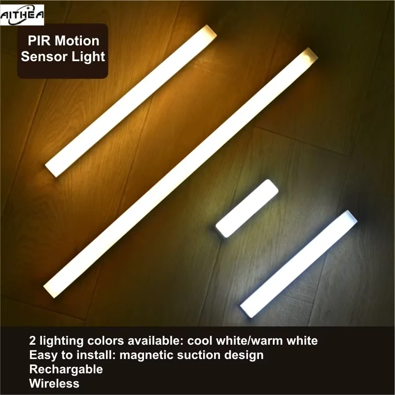 AITHEA USB Rechargeable PIR Motion Sensor LED Bar Lights Dimmable Detector Night Light Portable Induction Cabinet Lamp for Room