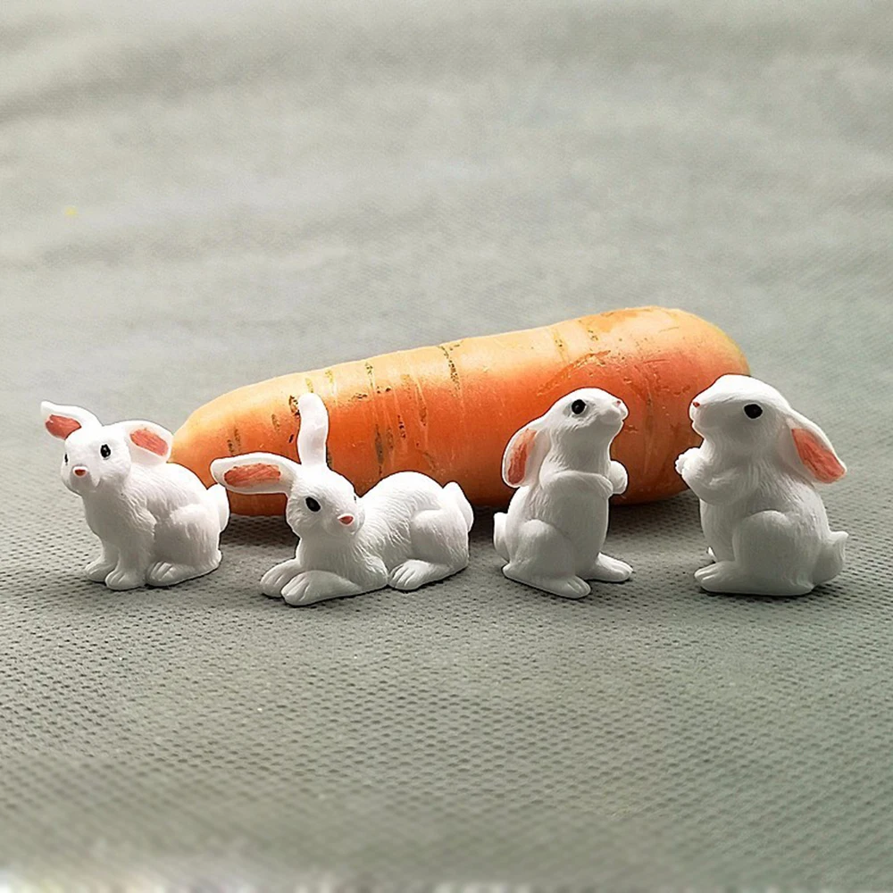 Miniature Rabbit Figurine Resin Bunny Statue Fairy Garden Micro Landscape Dollhouse Ornament White Hare Mini Animal Cute