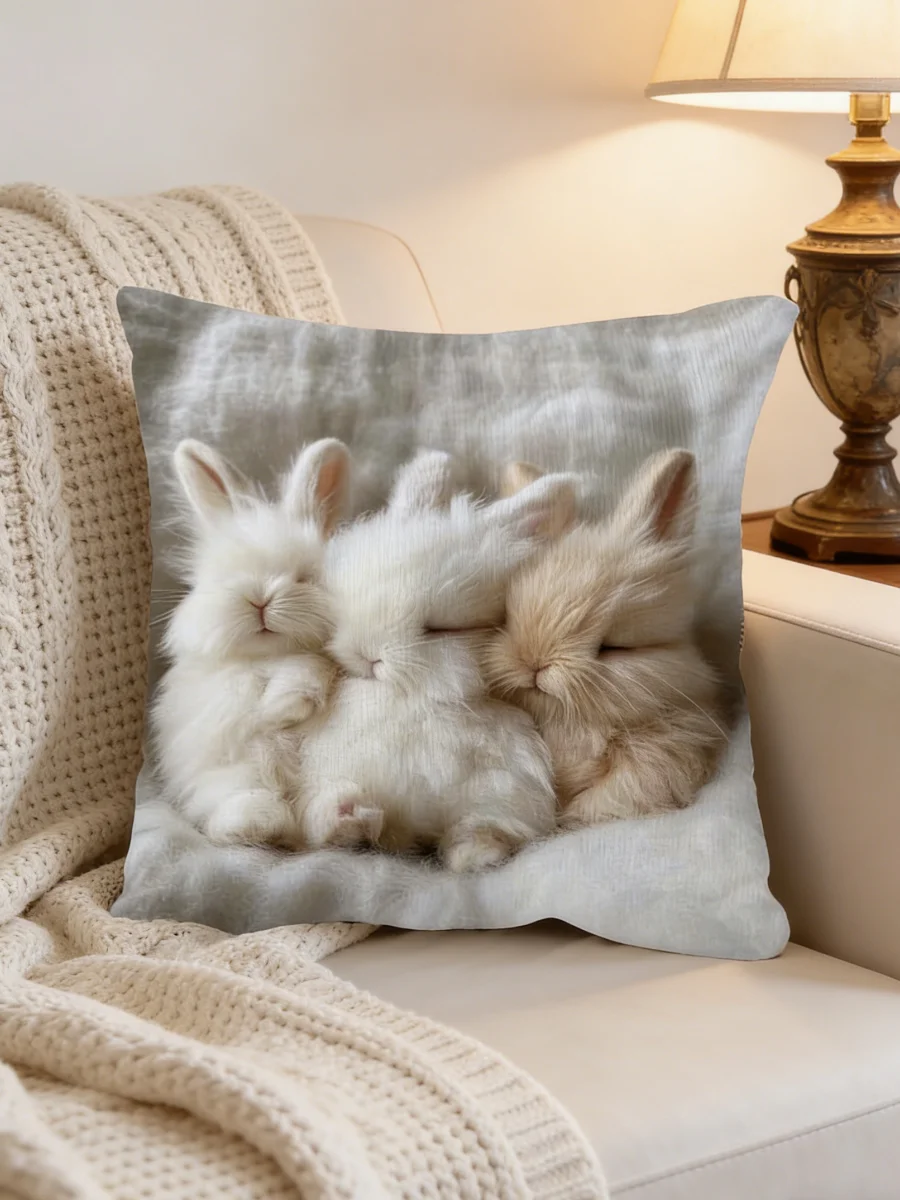 Cute Rabhbit Print Pillowcase - Perfect for Living Room and Bedroom Decor, Ideal Holiday Gift (Pillow Insert Not Included)