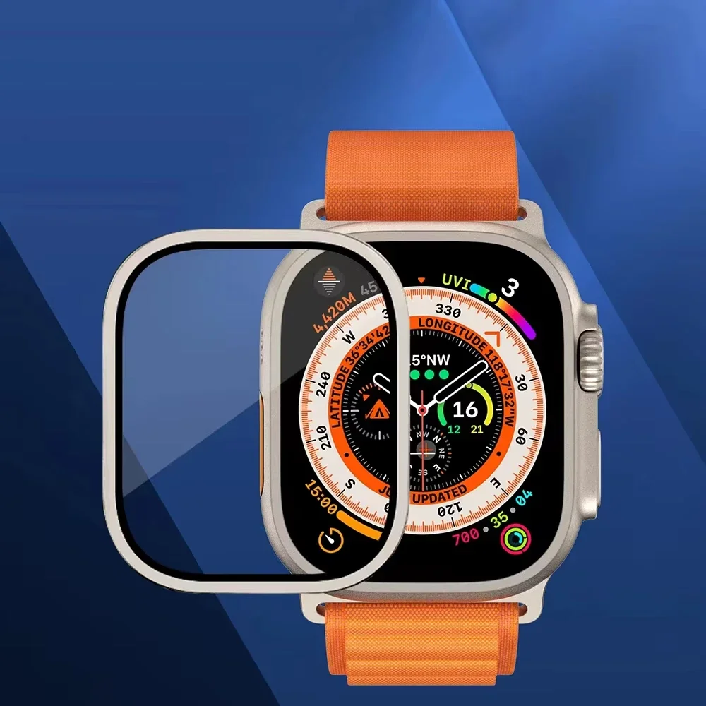 2PCS Titanium Metal Frame for Apple Watch Ultra2 49mm Accessories Tempered Glass Anti-Scratch film Series Ultra Screen Protector