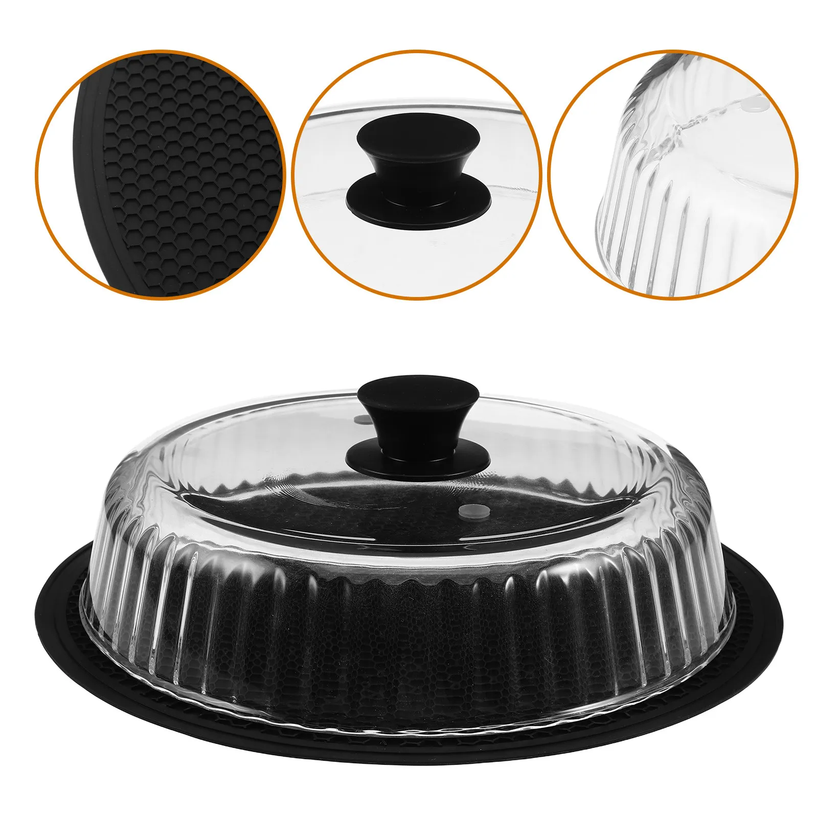 Glass Microwave Splatter Cover Borosilicate Heat Resistant Lid Transparent Splash Proof Pot Pan Guard Silicone Handle