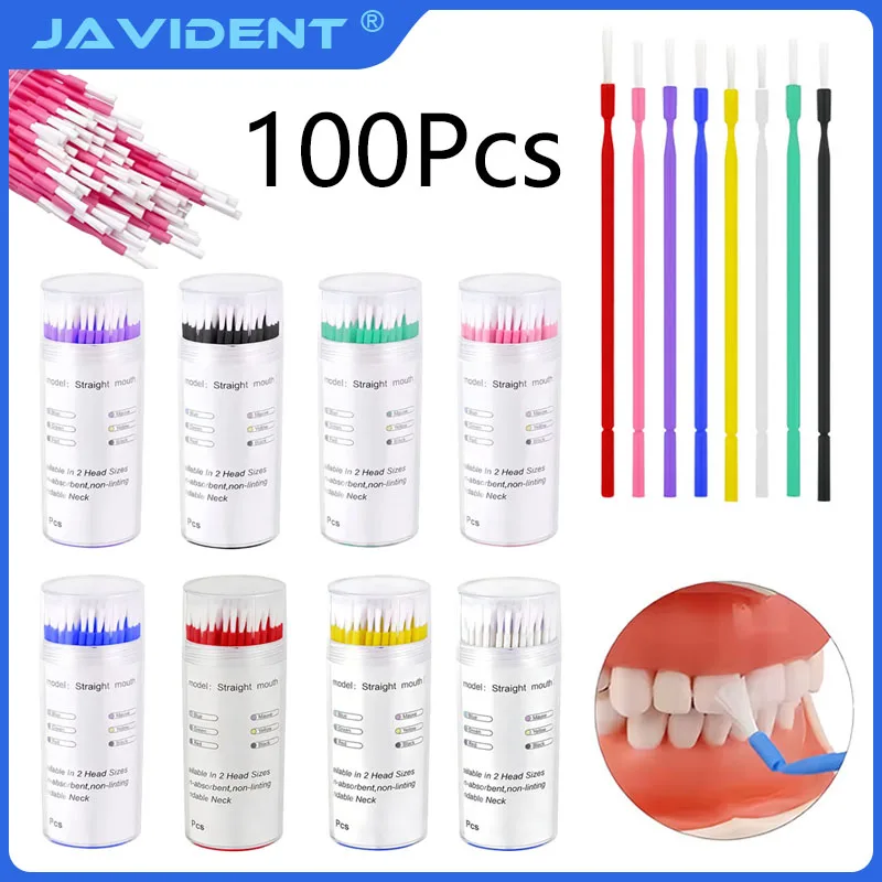 100Pcs/Bottle Dental Microbrush Applicators Oral Disposable Materials Bendable Long Shank Brush Makeup Cleaner Tool