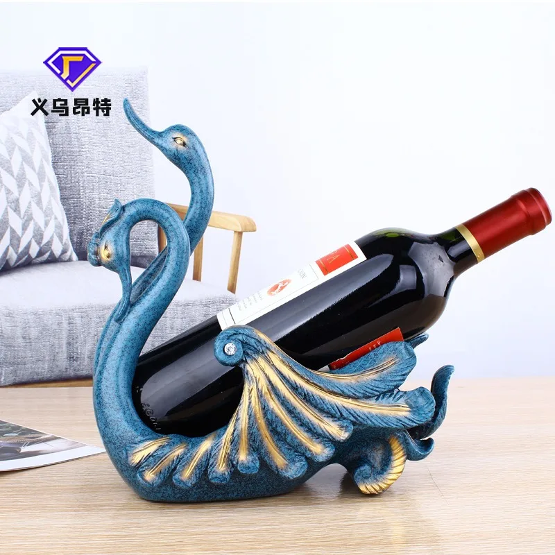 

Resin handicrafts European antique couple swan red wine rack living room desktop wine cabinet decoration ornaments