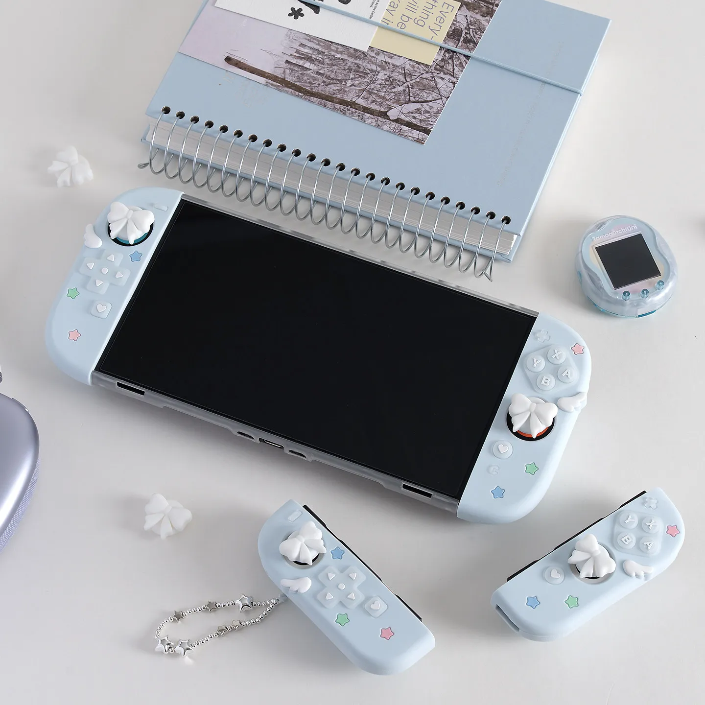 Funda Protectora Desmontable de Silicona con Diseño de Alas de Estrella y Lazos para Controles Joy-Con de Nintendo Switch OLED, para Gamers