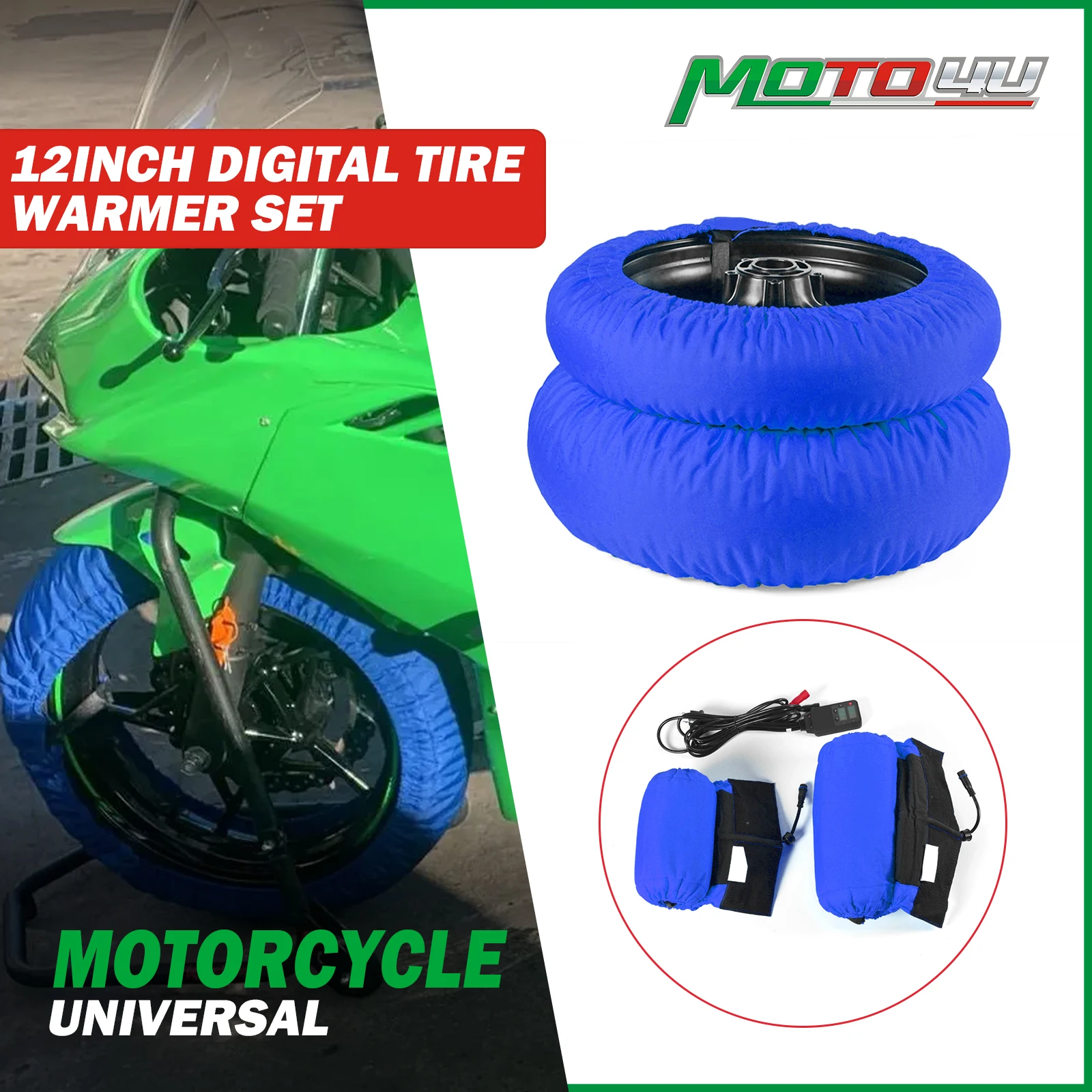 12inch Digital Tire Warmer Set Racing Motorcycle Tyre Heater Cover SCOOTER  Front and Rear 0-99 Degree Adjustment