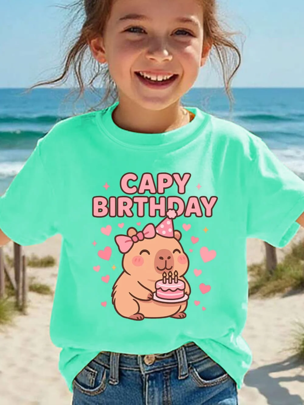 Girls T-Shirt Capybara Kids Clothing Summer Printed Cartoon Short Sleeve Tee Children Basic Loose Round Neck Tops Birthday Gifts