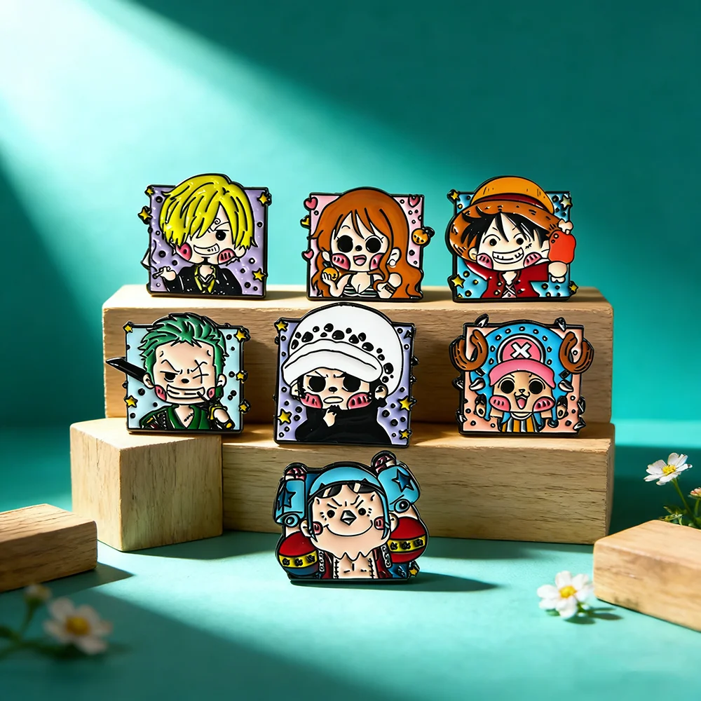 7-teiliges Anime-Actionfiguren-Set Q-Figurals Spielzeug Cartoon-Broschen Luffy Zoro Sanji Abzeichen Dekoartikel für Kinder-Geschenke