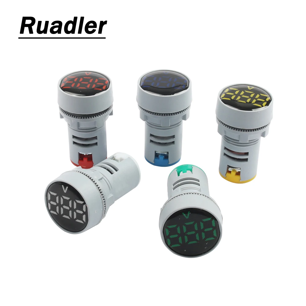Led電圧計,22mm,AC60-500V led,パイロットライト,赤,黄,緑,青,白,デジタル電流計の列