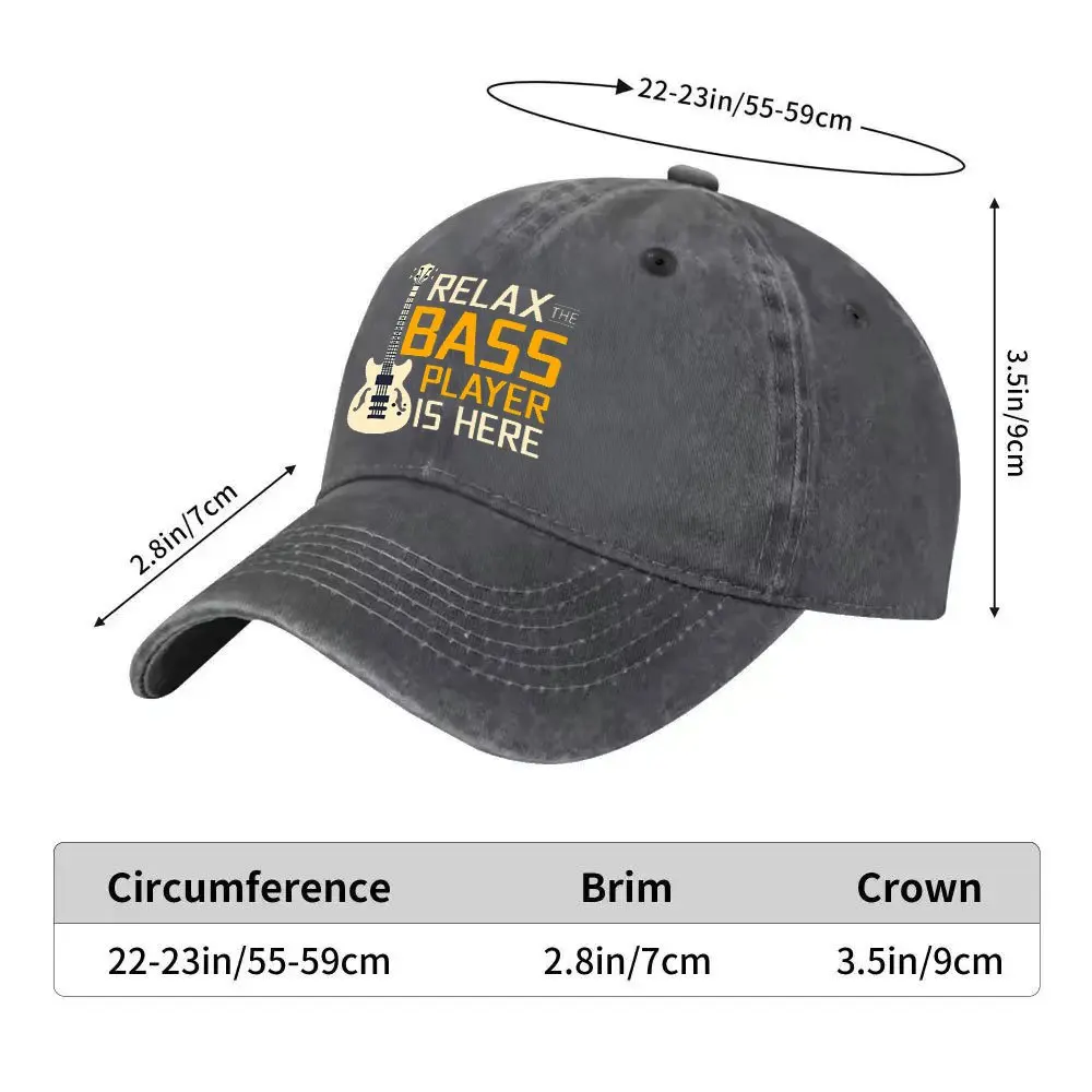 Relax The Bass Player Is Here Baseball Cap Unisex Cotton Washed Denim Cap for All Seasons Outdoor Casual Hat