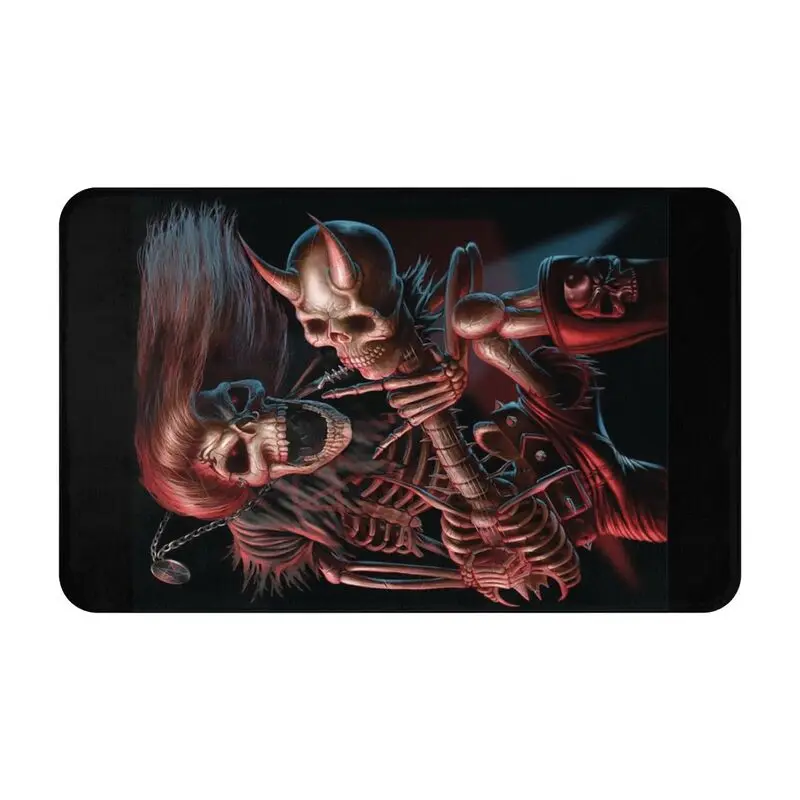 Custom Megadeths Rock Skeleton Playing Guitar Front Door Mat Anti-Slip Indoor Waterproof Doormat Kitchen Balcony Rug Carpet