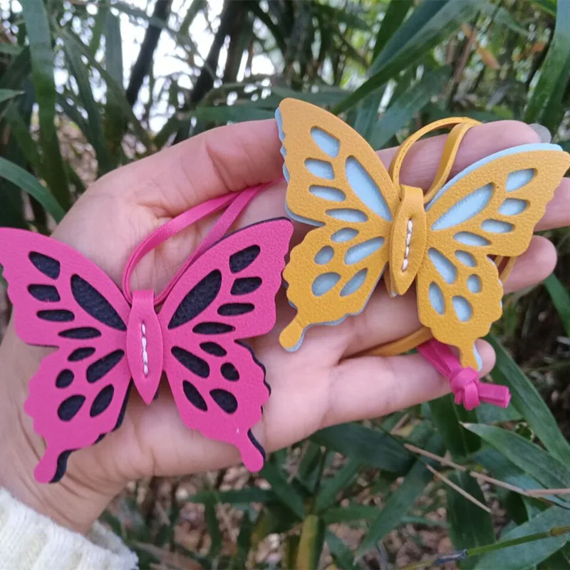 Cute Colorful Hollow Out Butterfly Keychains PU Keyrings Gift for Women Men Handbag Pendants Key Chains DIY Accessories