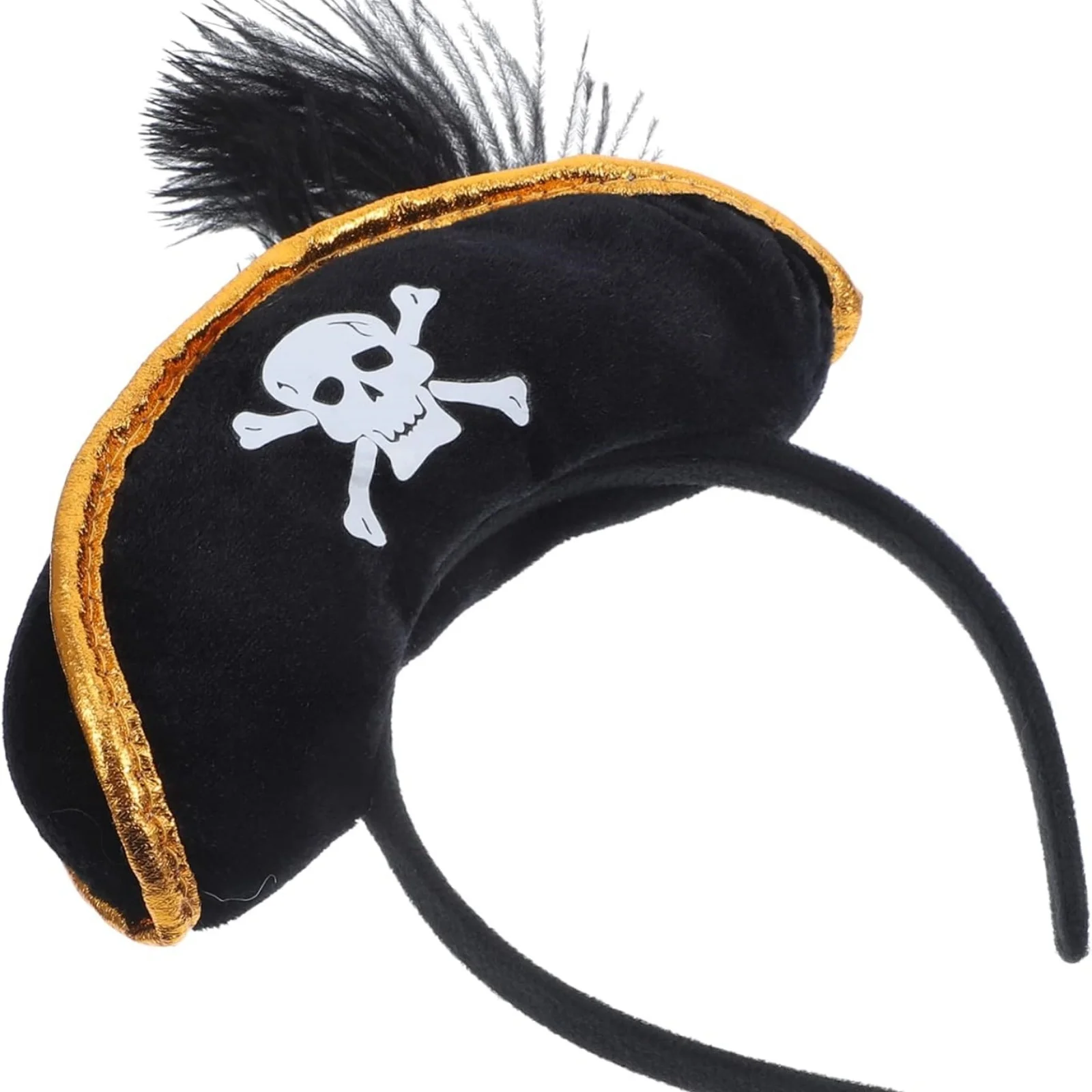 1PC Piratenhut Stirnband mit Totenkopf gekreuzten Knochen und schwarzer Feder, Halloween Kostüm Party Haarschmuck für Cosplay