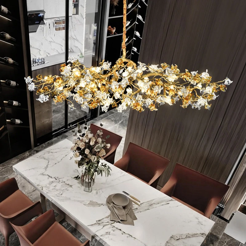 Restaurant Pendant Light Luxury High-end Creative Crystal Light Artistic Flower Living Room Light  Lustre Villa Lights Fixture