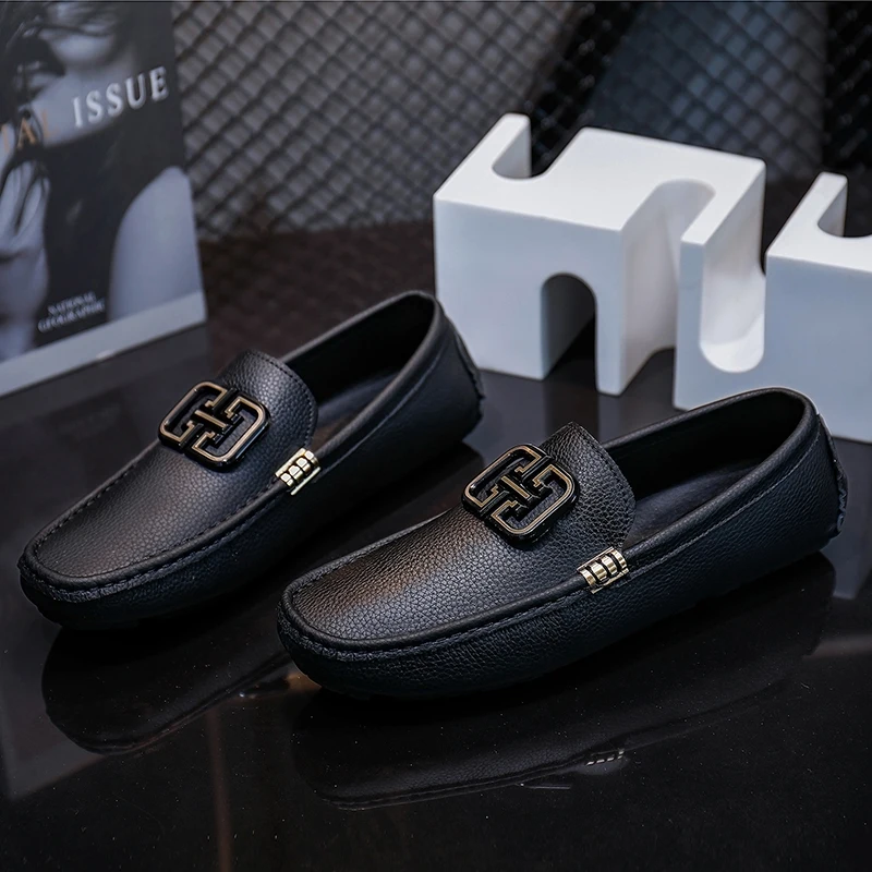 Fashion Black Men Casual Moccasin Shoes Gentleman Youth Trendy Driving Shoes Light Weight Mens Casual Loafers Big Size 38-46