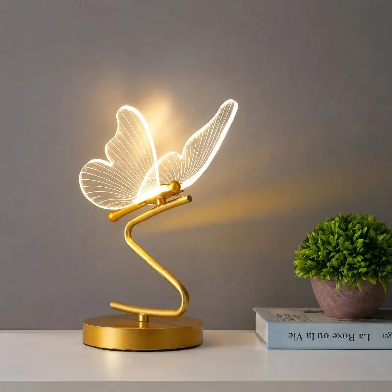 Acrylic Butterfly Rechargeable LED Table Lamp Bedroom Bedside Night Light Hotel Homestay Decor Ambient Lighting
