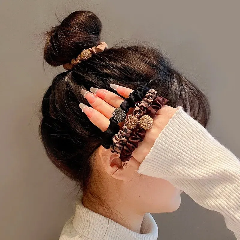 4Pcs/Lot Girl Hair Band Accessories Fashion Large Hair Ties Solid Color Elastic Scrunchies For Women Ponytail Hairstyle