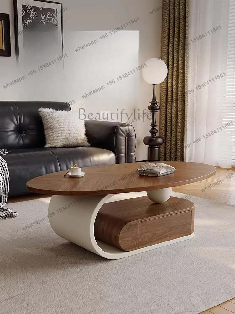 

Simple coffee table oval medieval style living room household small apartment storage coffee table