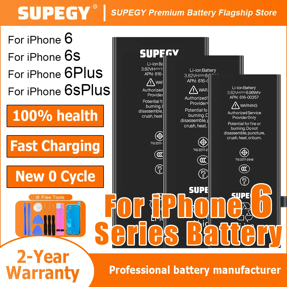2026 Years SUPEGY Brand New Battery Large capacity For iphone 6/6S/6PLUS/6S PLUS Batería+Free Tools