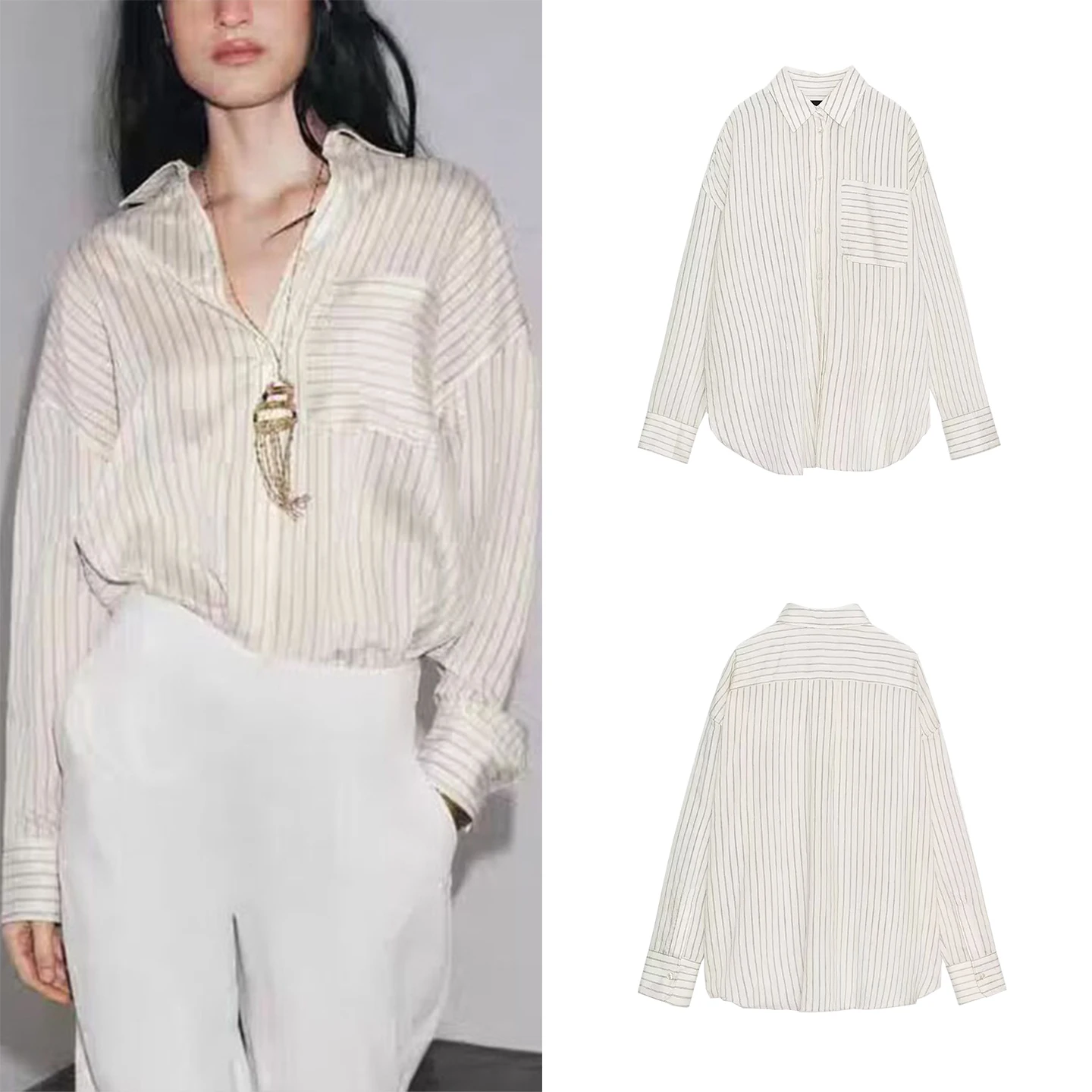 

Z Женская повседневная одежда с длинным воротником-стойкой в полоску Faion, новинка 2025, европейский вкус 9479077