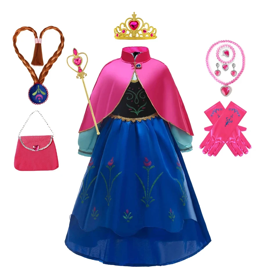 Fantastic Anna Princess Dresses Girls Photography Costume Long Gown Kids Carnaval Wedding Dress Children Cosplay Clothing