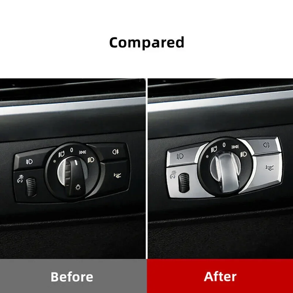 5Pcs Auto Car Headlight Switch Button Knob Cover Trim Sticker For BMW E70 X6 E71 Car Interior Sticker Accessories