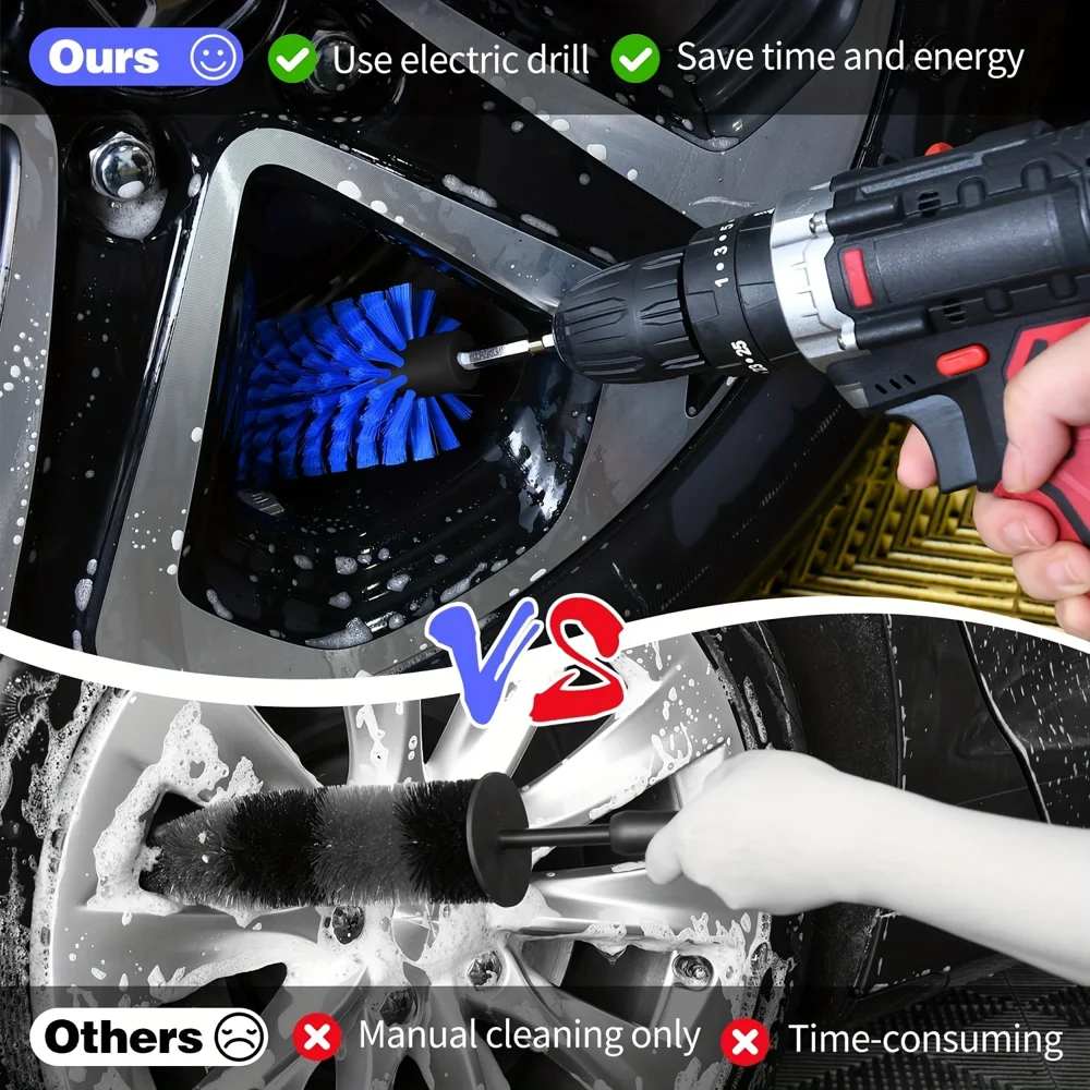 Drill Brush for Car Wheel and Bottle, Highly Dense Car Cleaning Brush for Wheels, Engines, Exhaust (1 Pack Drill Wheel Brush)