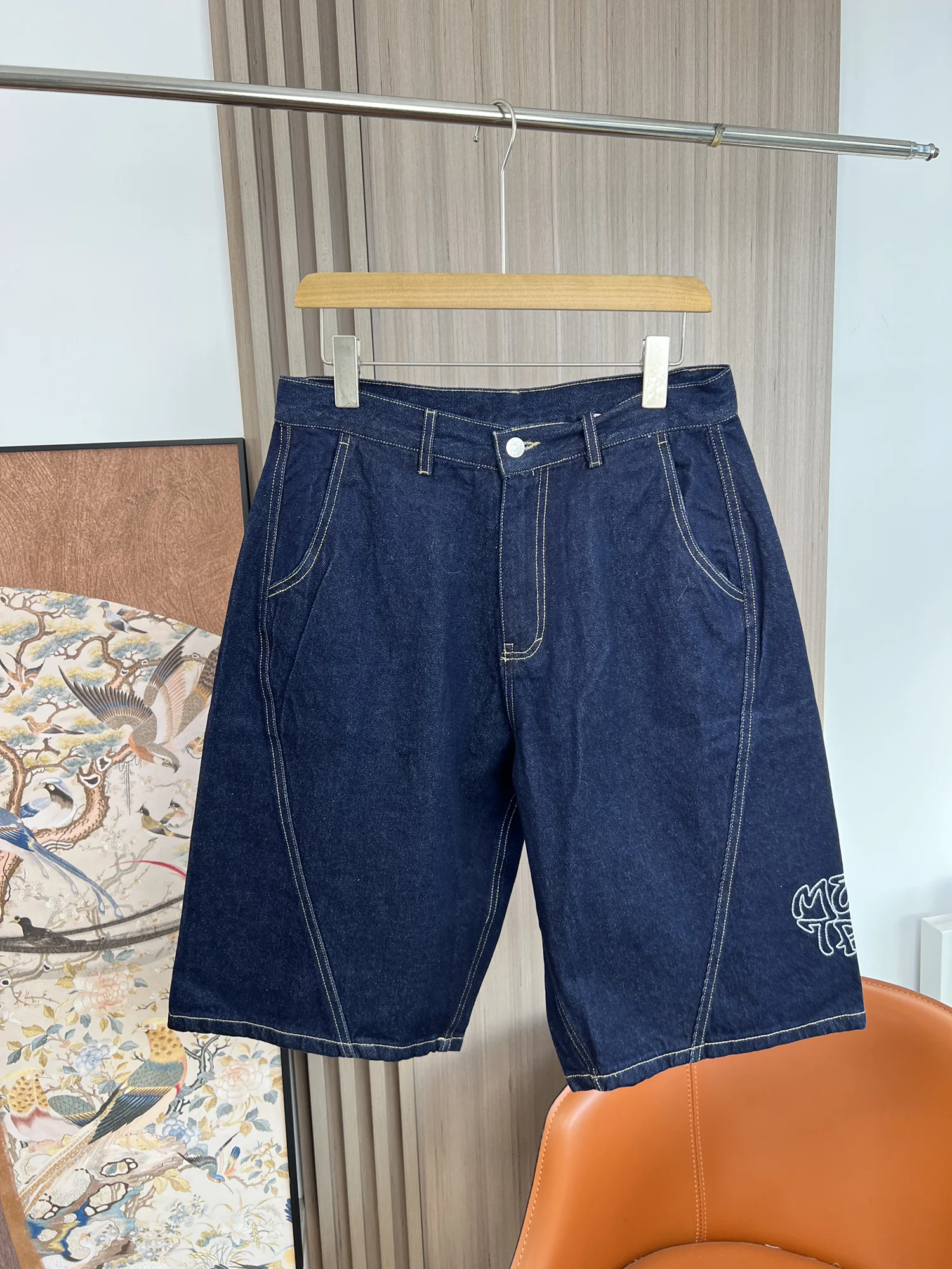 Retro Hip Hop Loose Casual Embroidered Denim Shorts for Couples High Waist Button Fly Spring Summer Men's Women's Jeans Shorts