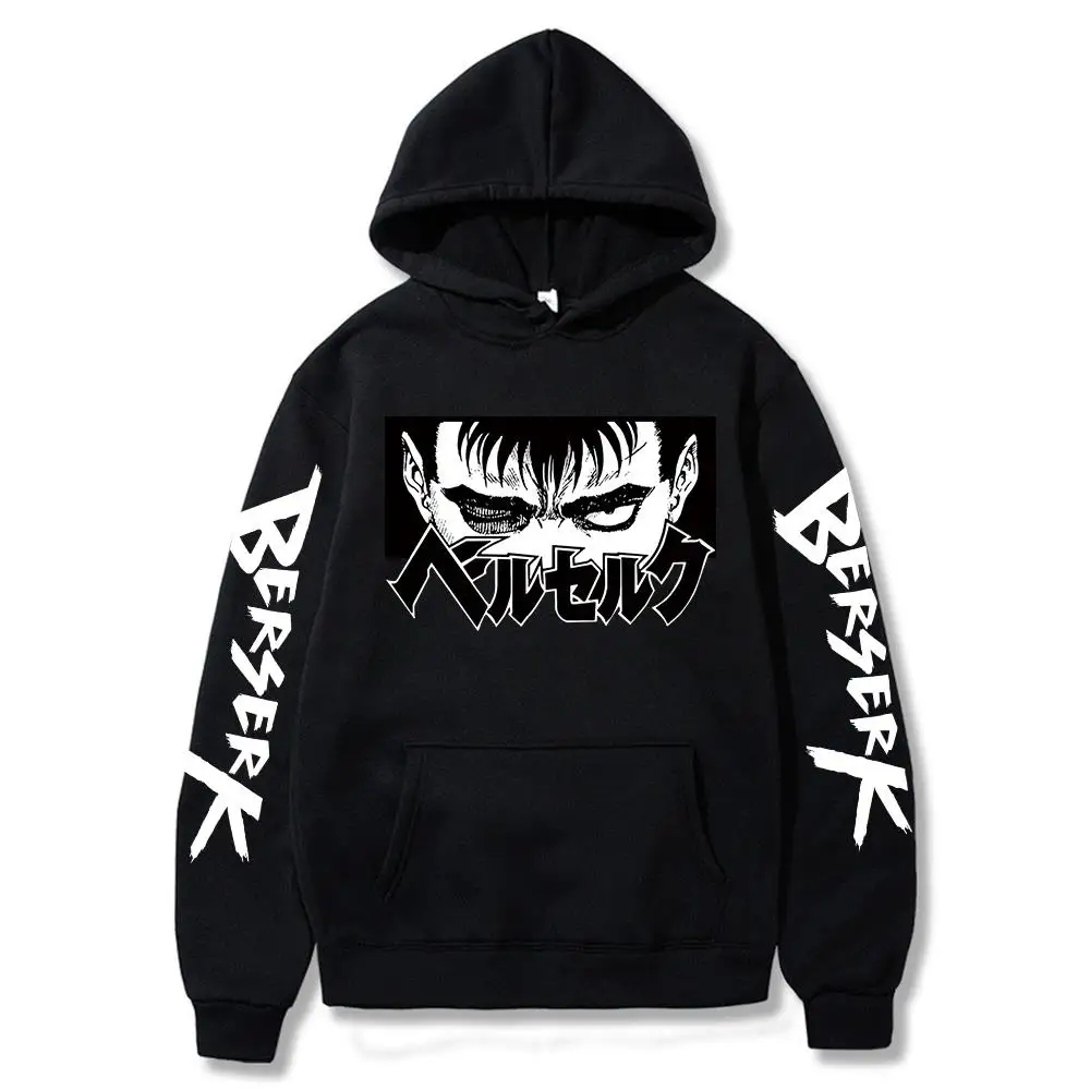 Men's Berserk Eyes Hoodies Black Sweatshirt Long Sleeve Japanese Anime Gothic Sleeve Winter Pullover Fashion Harajuku Trendy