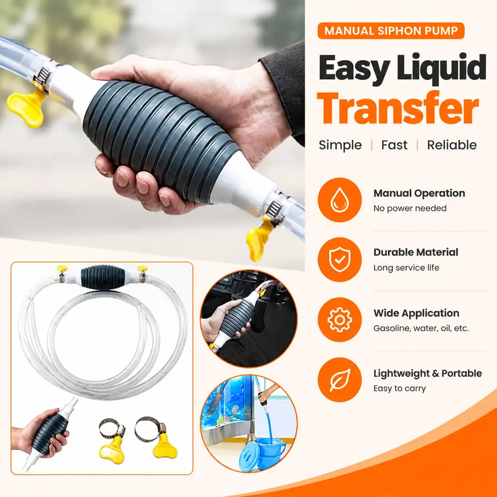 YONGRUN Manual Siphon Fluid Transfer Pump With Primer Bulb Clear Hose 100/200/300 cm For Oil Fuel Water And Coolant