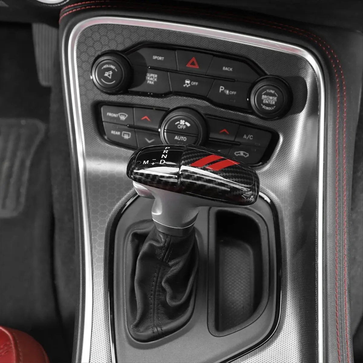 #40P (Carbon Fiber&Red)Carbon Fiber Gear Shift Knob Head Cover Trim for Dodge Charger A,Automotive Parts & Accessories view 3