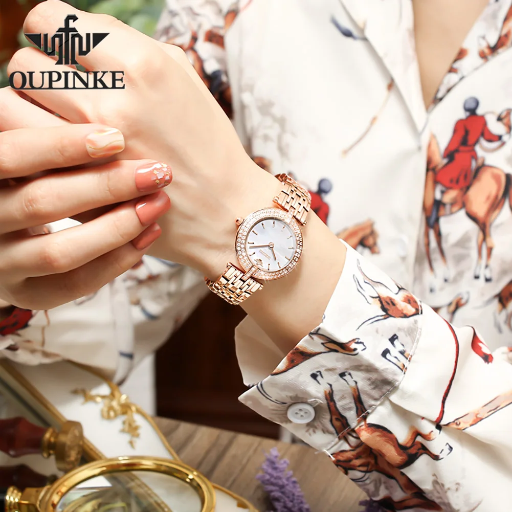 OUPINKE 3191 Luxury Quartz Watches for Women Original Brand Swiss Movement Diamond Sapphire Crystal Elegant Ladies Wristwatches