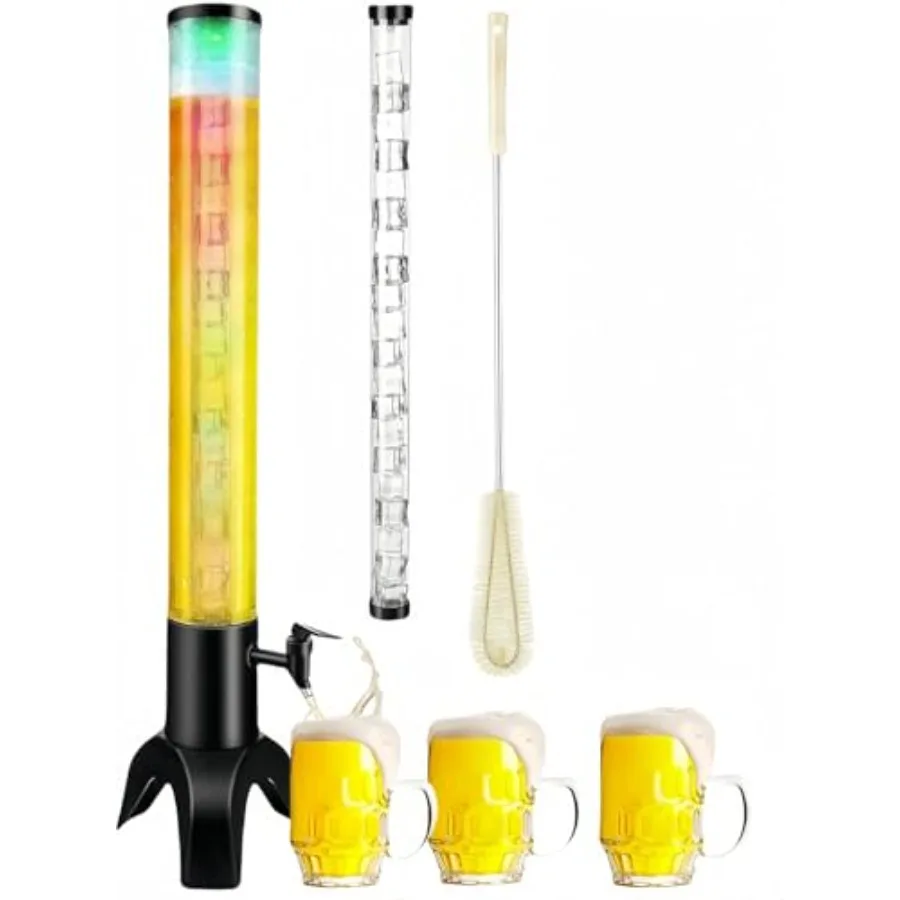 

Диспенсер для напитков Drink Tower: диспенсер для мимозы с трубкой для льда и LED-подсветкой, 50 унций/1,58 л, настольный диспенсер для пива для вечеринок, баров, пабов, ресторанов
