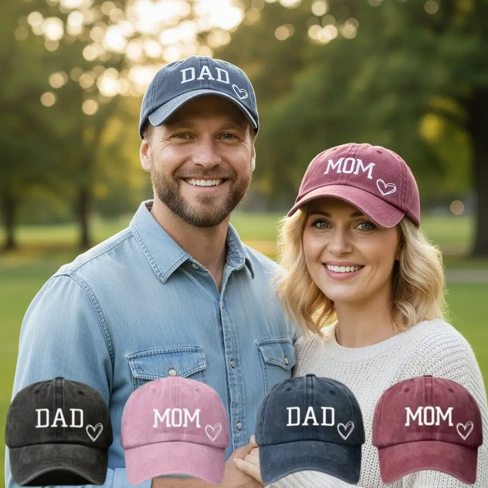 2pcs/set Retro DAD MOM Love Printed Baseball Cap Washed Cotton Adjustable Baseball Hats Couple Cap For Man Women