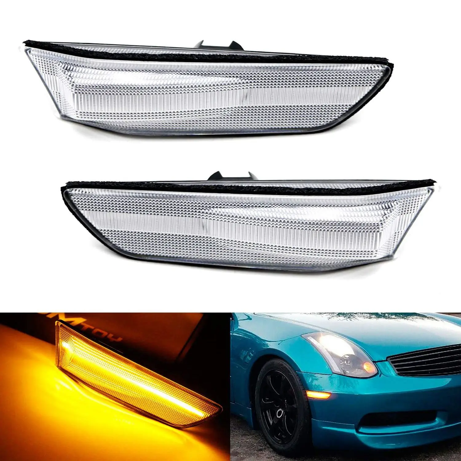 Lampu LED mobil lampu sein sisi depan lampu sinyal belok untuk G35 Coupe V35 2003-2007, lensa bening