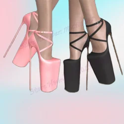 Pink Extreme High Platform Pumps Ankle Strap Cross Strap Shoes for Women Extreme Thin High Heels Shoes 2024 Zapatos Para Mujere