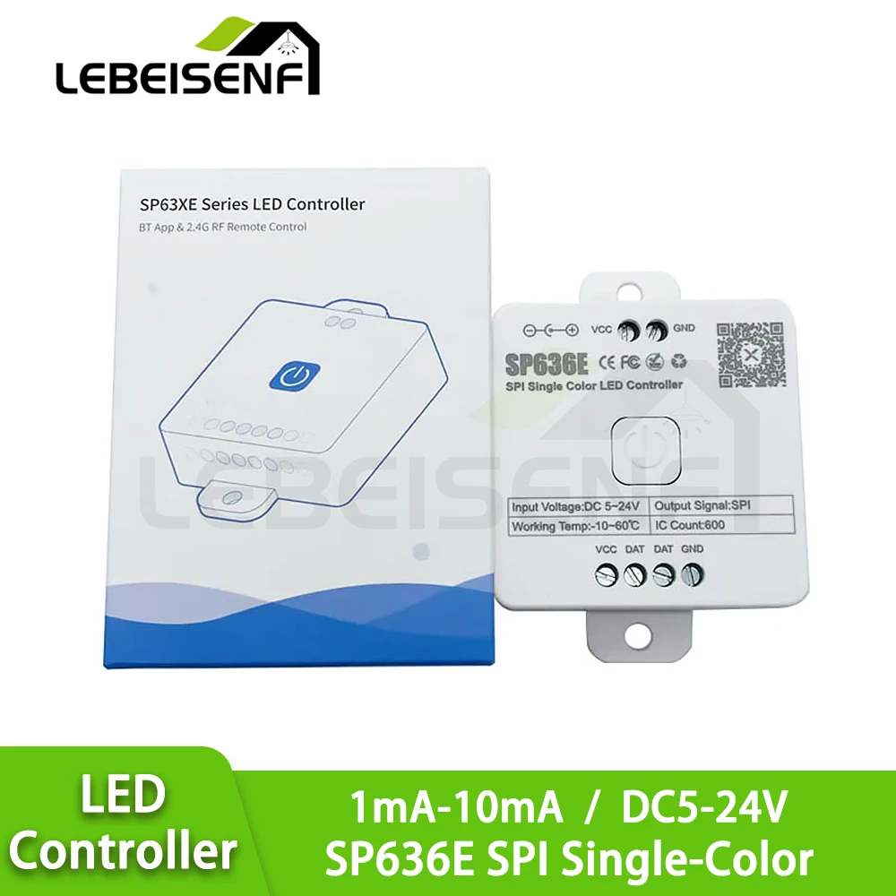 SP636E SPI Monochrome LED Controller Bluetooth Music APP Control Group Function 5-24V for Lighting Control