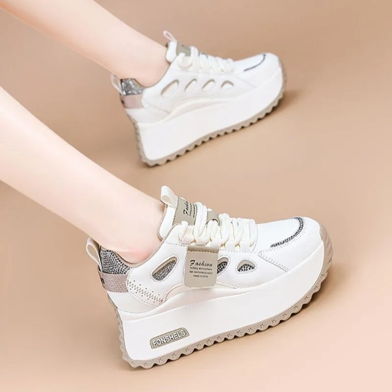 الخريف 7 سنتيمتر جلد طبيعي مريح تنفس مخفي كعب كتلة الشقق لوح تزلُّج منصة إسفين أحذية رياضية مبركن أحذية مكتنزة