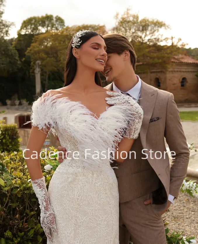 Элегантные свадебные платья без бретелек в богемном стиле с русалкой по индивидуальному заказу, свадебные платья с перьями, свадебные платья